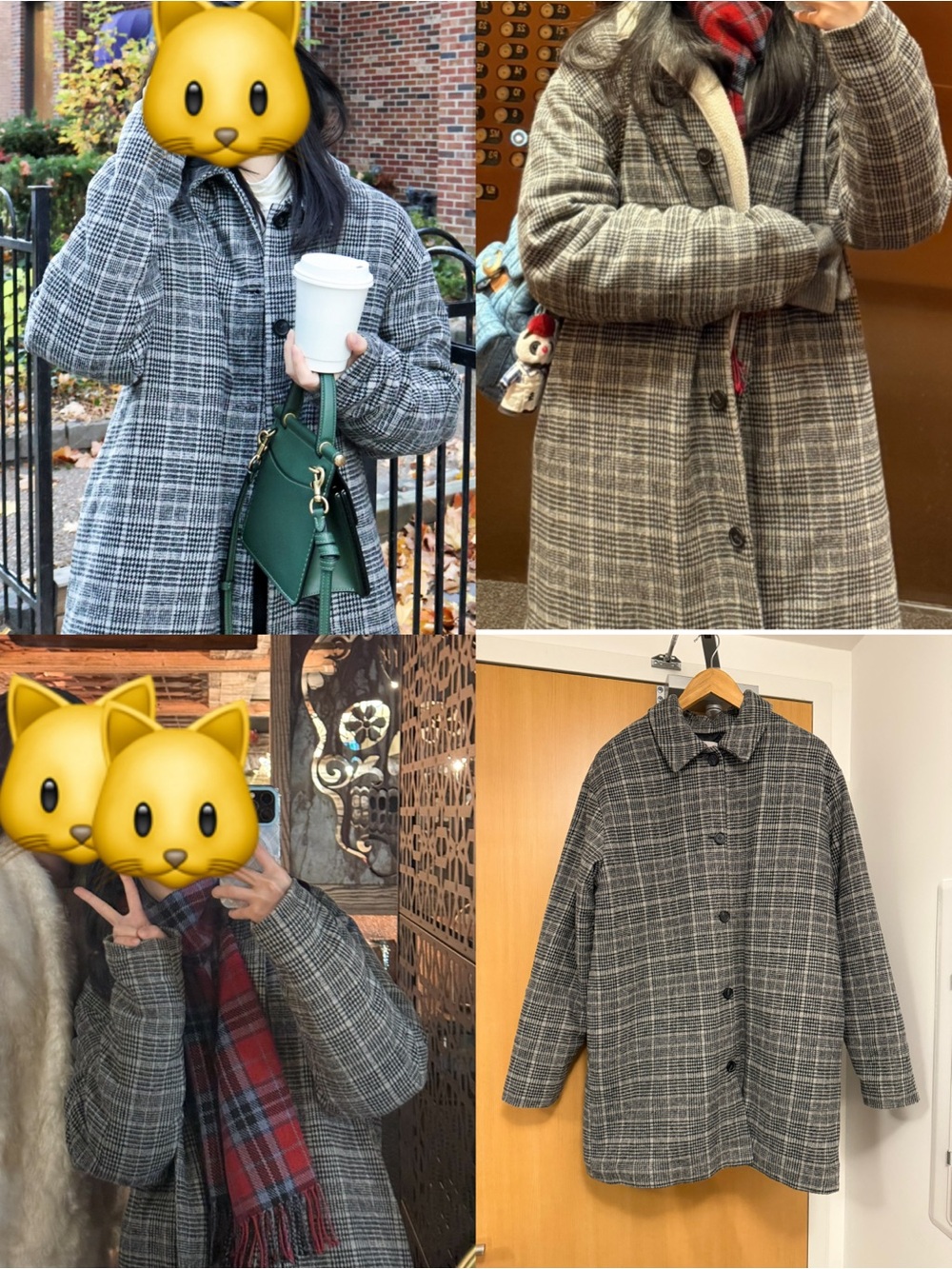 OAK + FORT Black and Gray Plaid Pea Coat